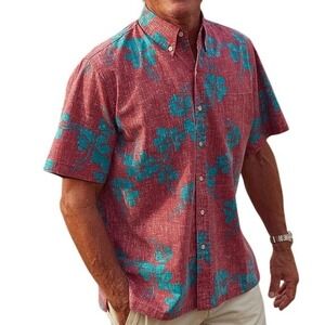 Reyn Spooner Vintage 50th State Hibiscus Hawaiian 1/4 Button Aloha Shirt - XXL
